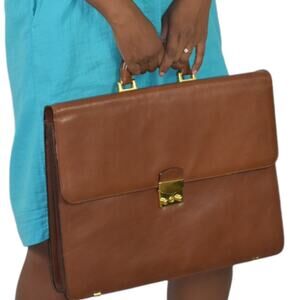 Vintage Leather Business Bag Briefcase Brown Attache Case Document Folder File